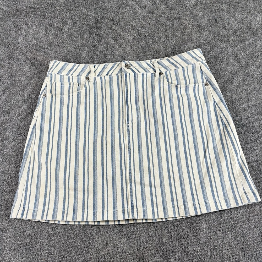 LOFT Denim Jean Skirt Women 12 Blue White Stripe Mini Coastal Cottagecore Preppy